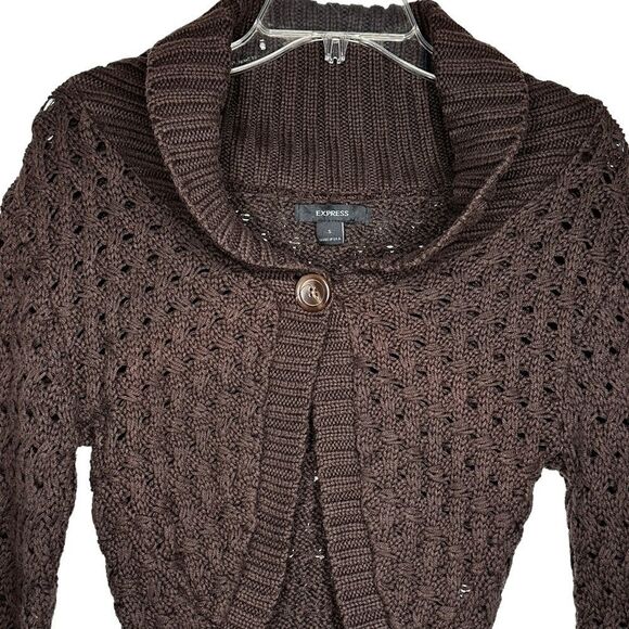 Express Cropped Brown‎ Cardigan Sweater - Picture 2 of 6